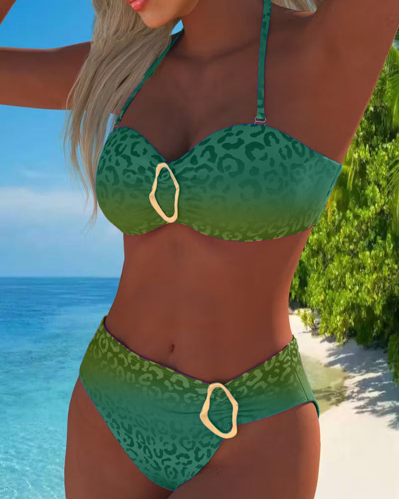 Sofia | Halter Neck Leopard Print Gradient Swimsuit — view 6