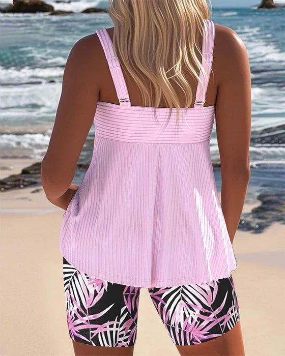 Daphne | Print Bright Ribbed Tankini Shorts — view 6