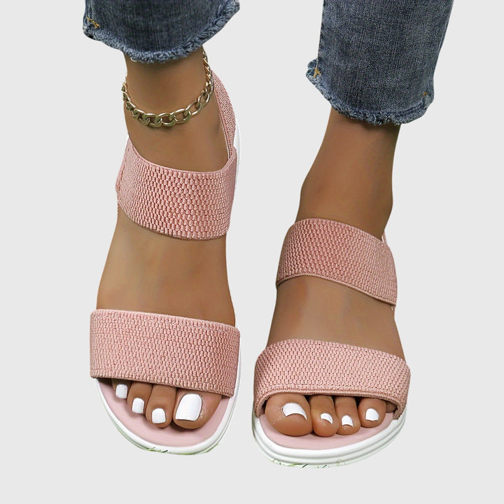 Emila | Beige Cross Strap Wedge Sandals — view 13