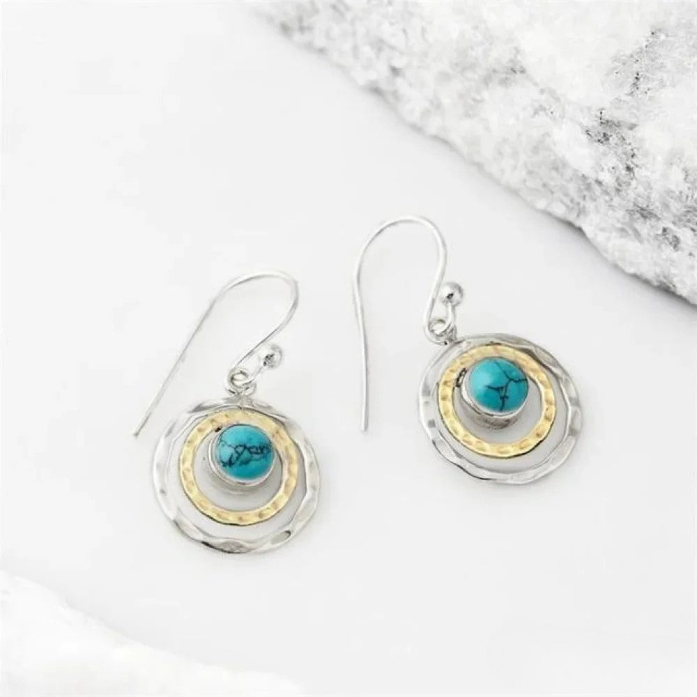 Estelle | Boho Saturn Earrings with Turquoise Stone in Silver-Tone & Gold-Tone — view 2