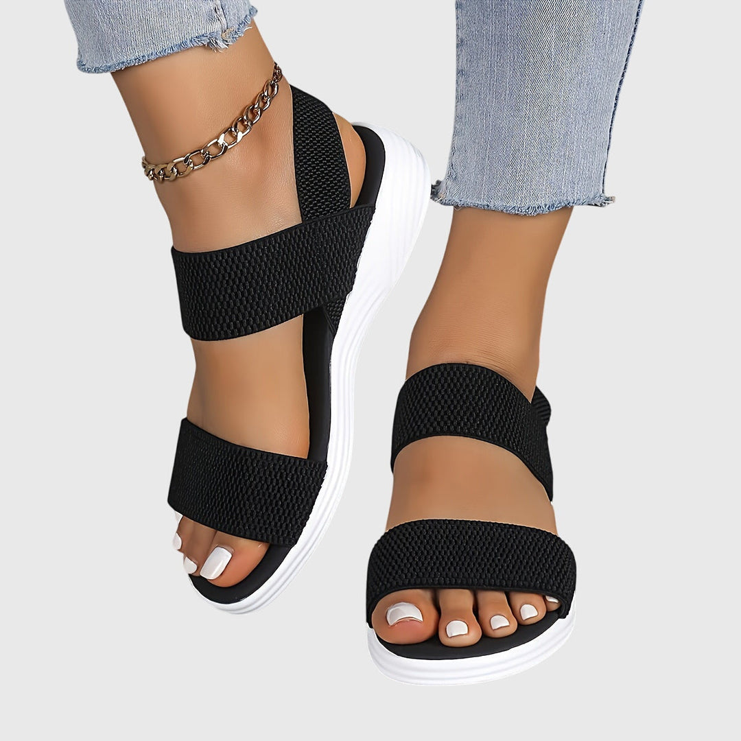 Emila | Beige Cross Strap Wedge Sandals
