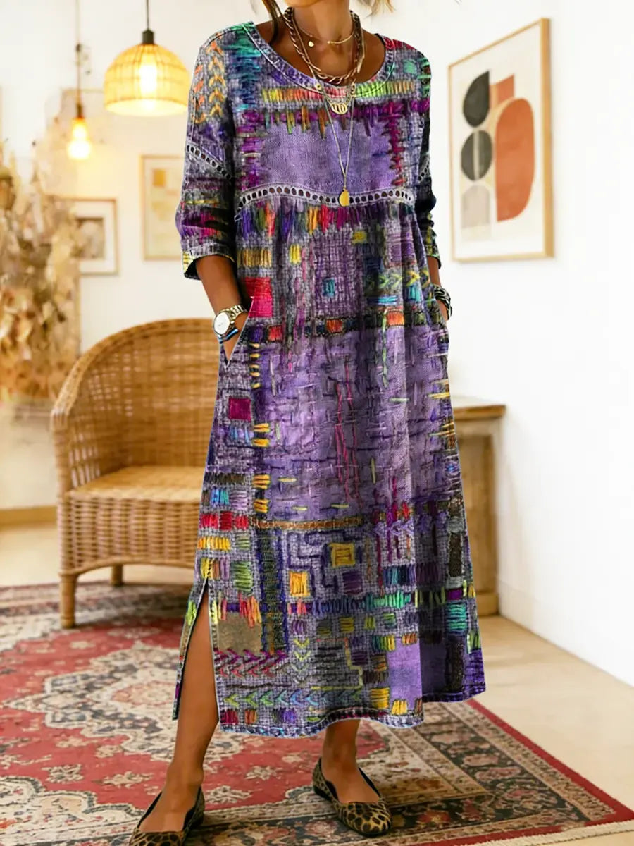 Manuela | Printed Dress with Ethnic Patchwork — view 4