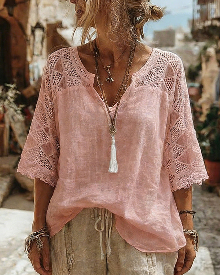 Cynthia | V-Neck Blouse with Lace Detail — view 8