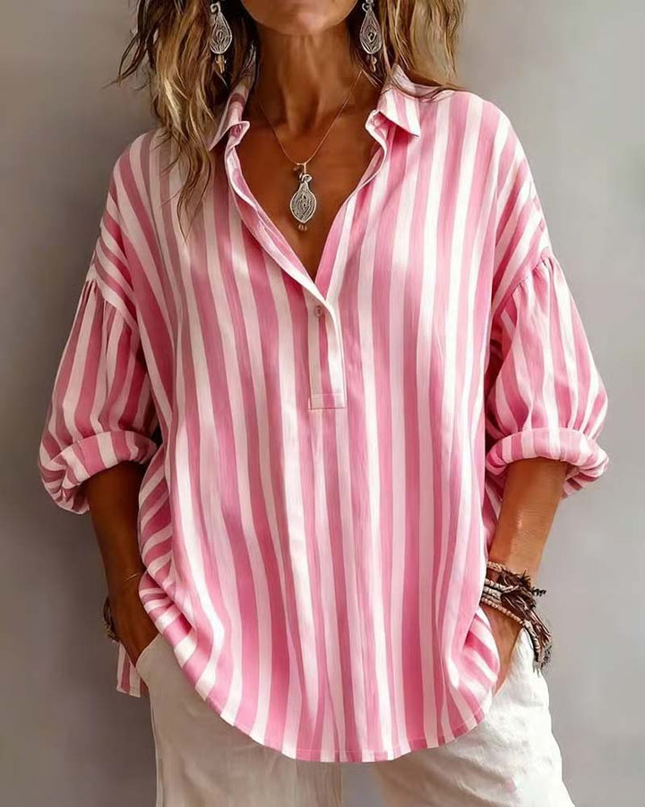 Deborah | Wide Striped Blouse with Collar — view 3