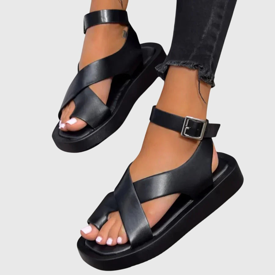 Tess | Black Comfort Block Heel Sandals — view 2