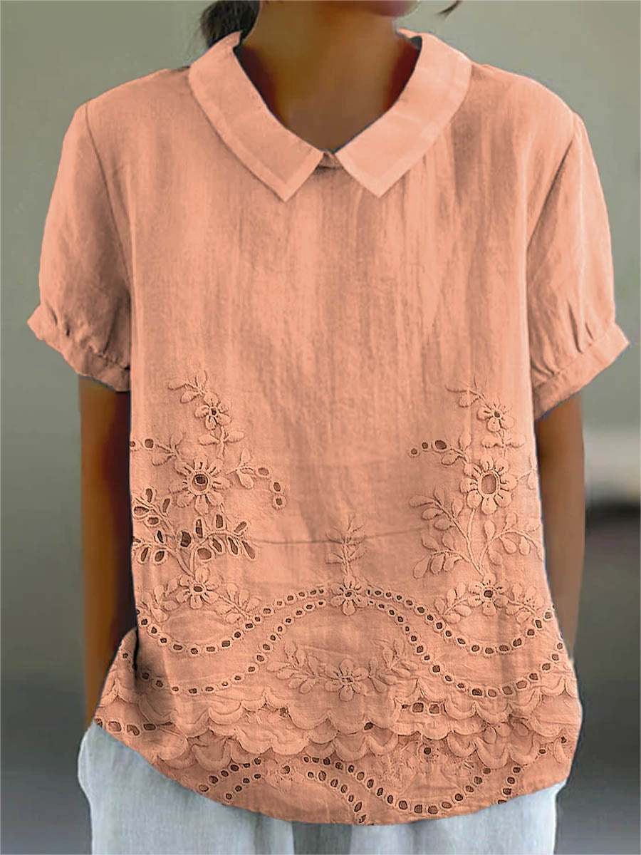 Lily | Pink Floral Embroidered Shirt — view 6