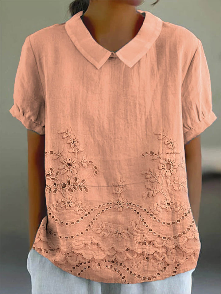 Lily | Pink Floral Embroidered Shirt — view 6