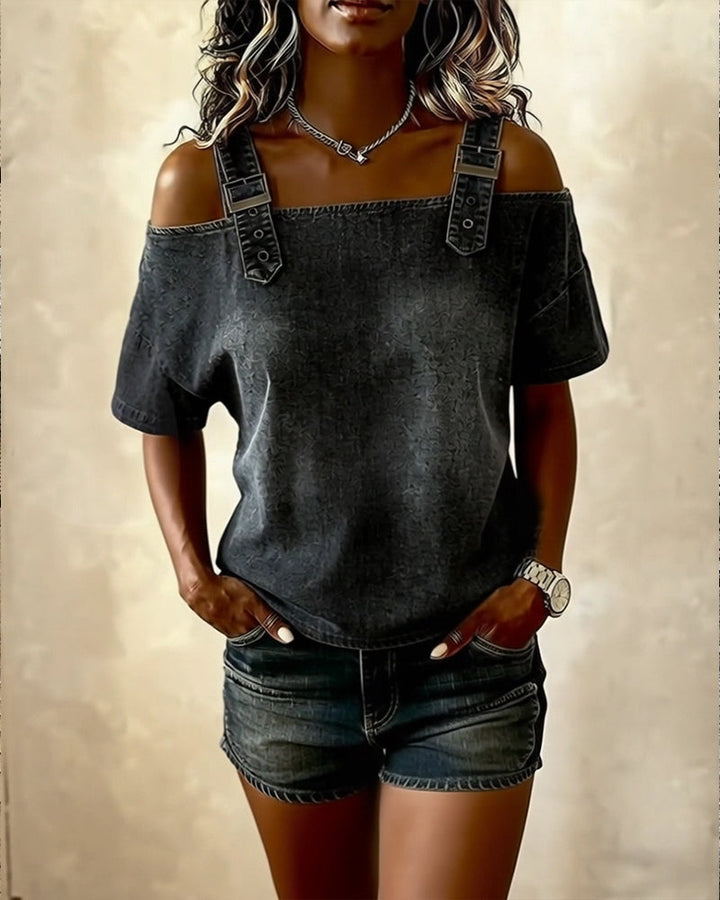 Patricia | Off-Shoulder Denim Shirt — view 6