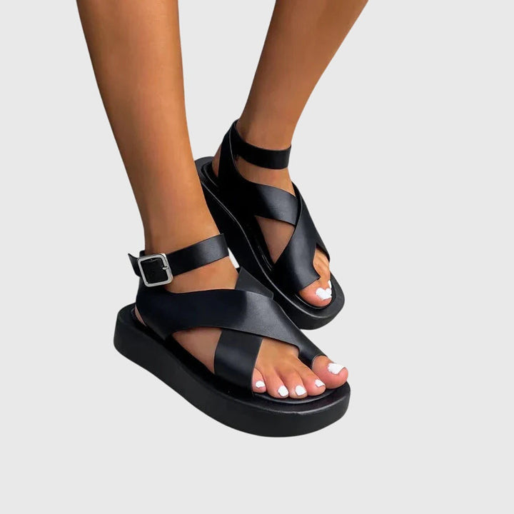 Tess | Black Comfort Block Heel Sandals — view 6