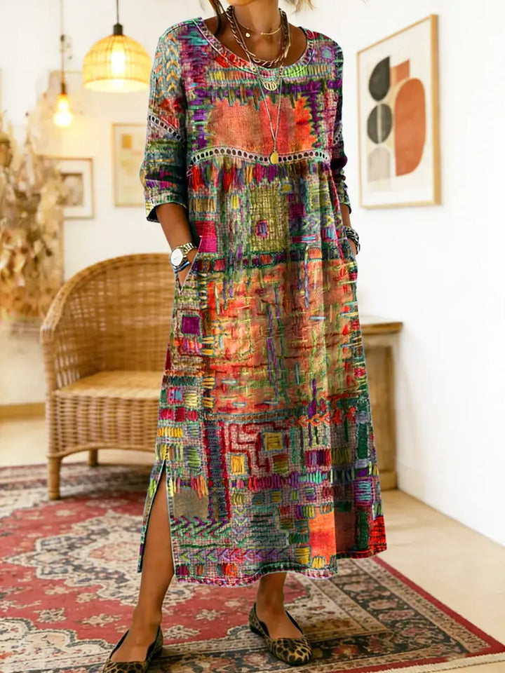 Manuela | Printed Dress with Ethnic Patchwork — view 8