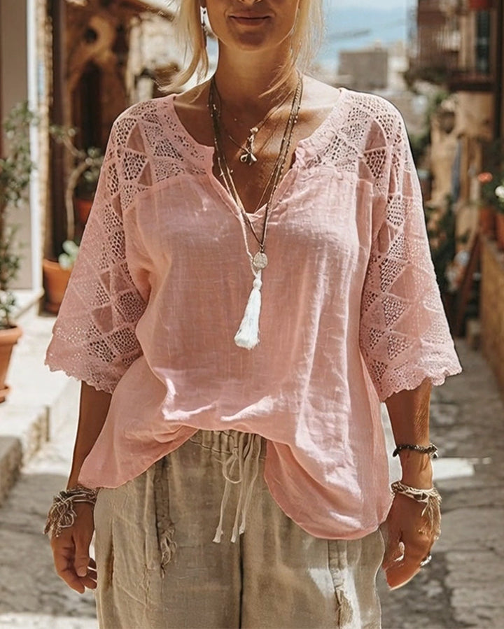 Cynthia | V-Neck Blouse with Lace Detail — view 9