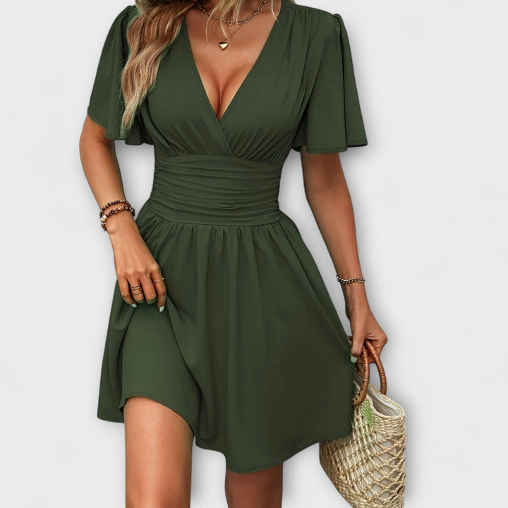 Winslet | Dress with Pleated Belt and V-Neck
