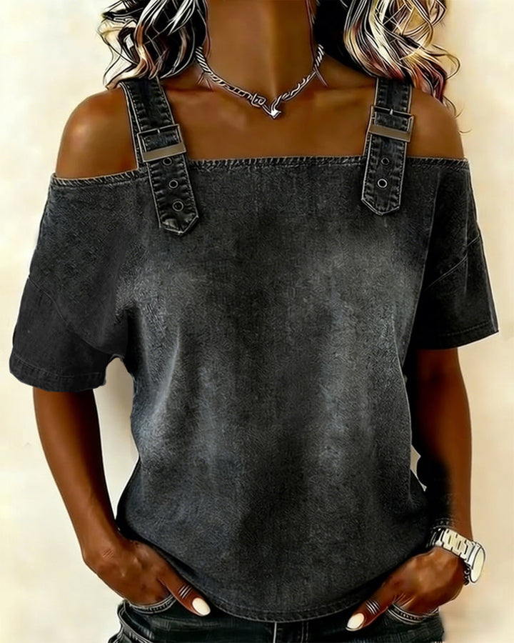 Patricia | Off-Shoulder Denim Shirt — view 4