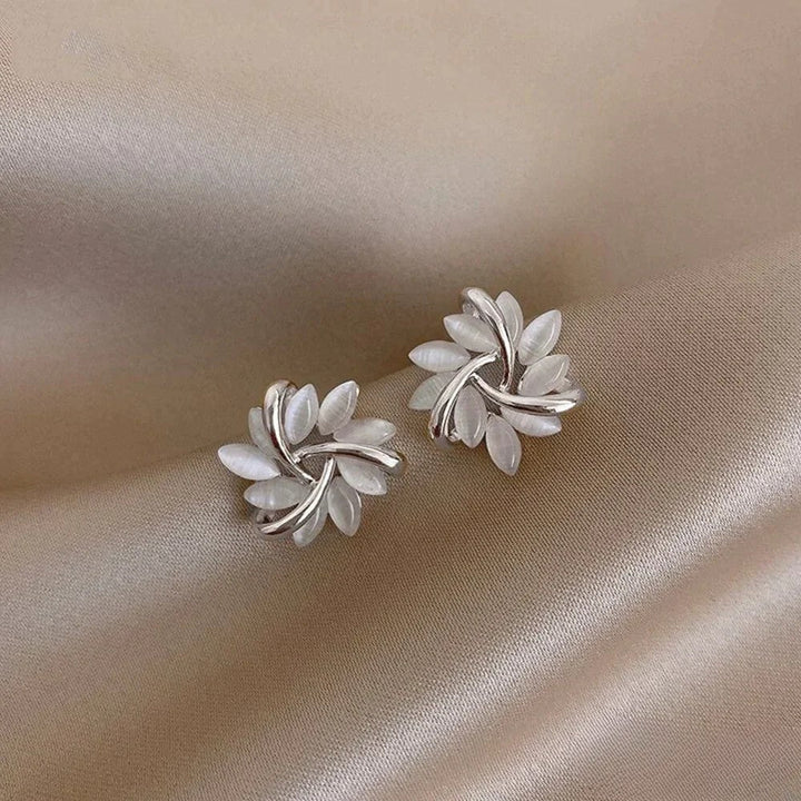 Pixie | Elegant Gold-Tone Earrings with Exquisite Opal Flower Motifs — view 2