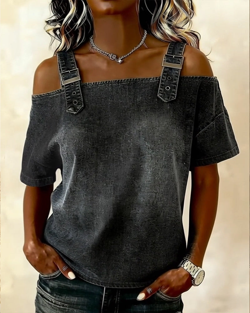 Patricia | Off-Shoulder Denim Shirt — view 7