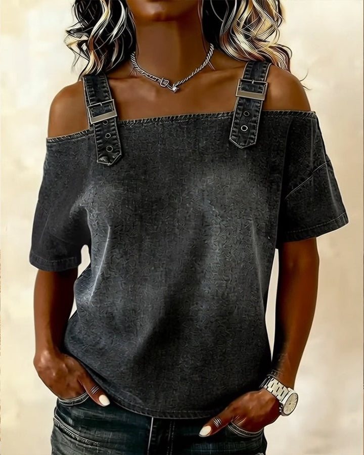 Patricia | Off-Shoulder Denim Shirt — view 7