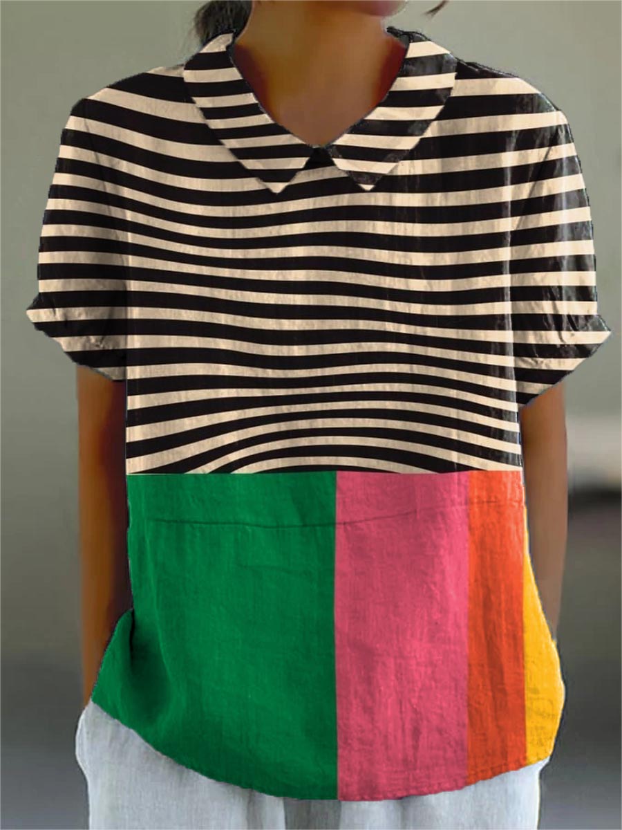 Eva | Black Bold Stripes and Color Block Shirt