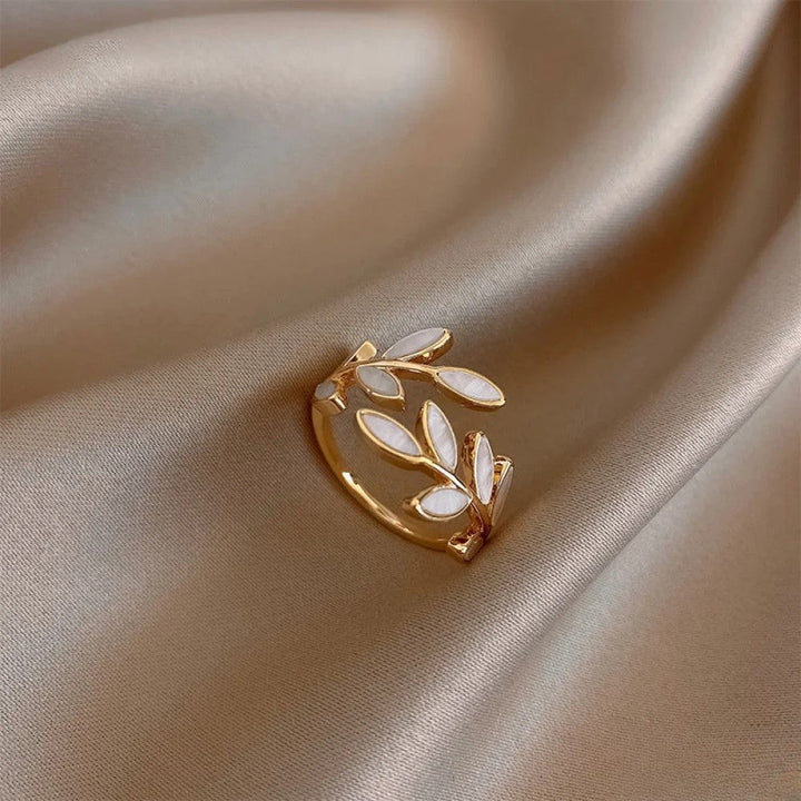 Odette | Adjustable Gold-Tone Ring with White Opal Leaf — view 2