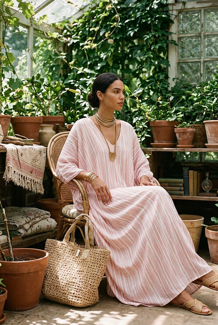 Cleo | Pink Striped Kaftan Dress — view 4