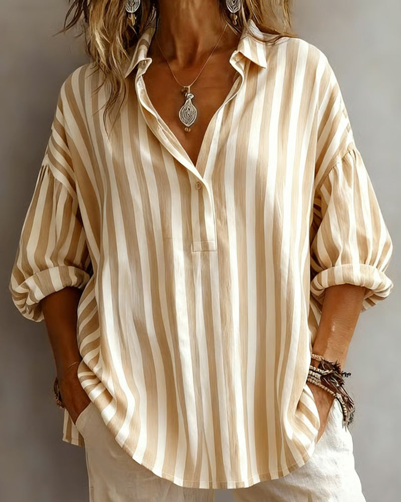 Deborah | Wide Striped Blouse with Collar — view 7