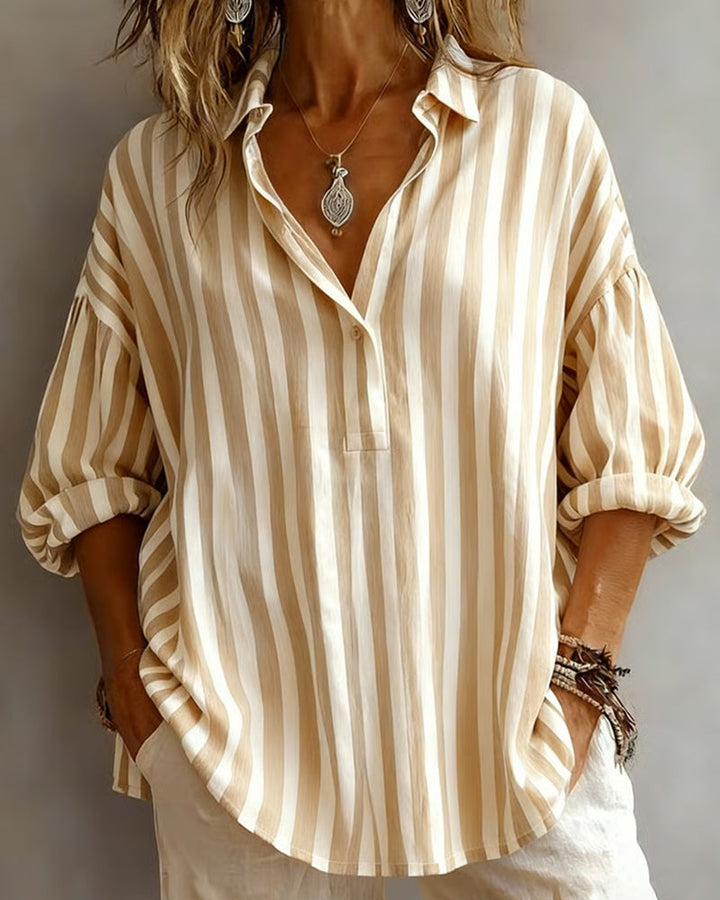 Deborah | Wide Striped Blouse with Collar — view 7