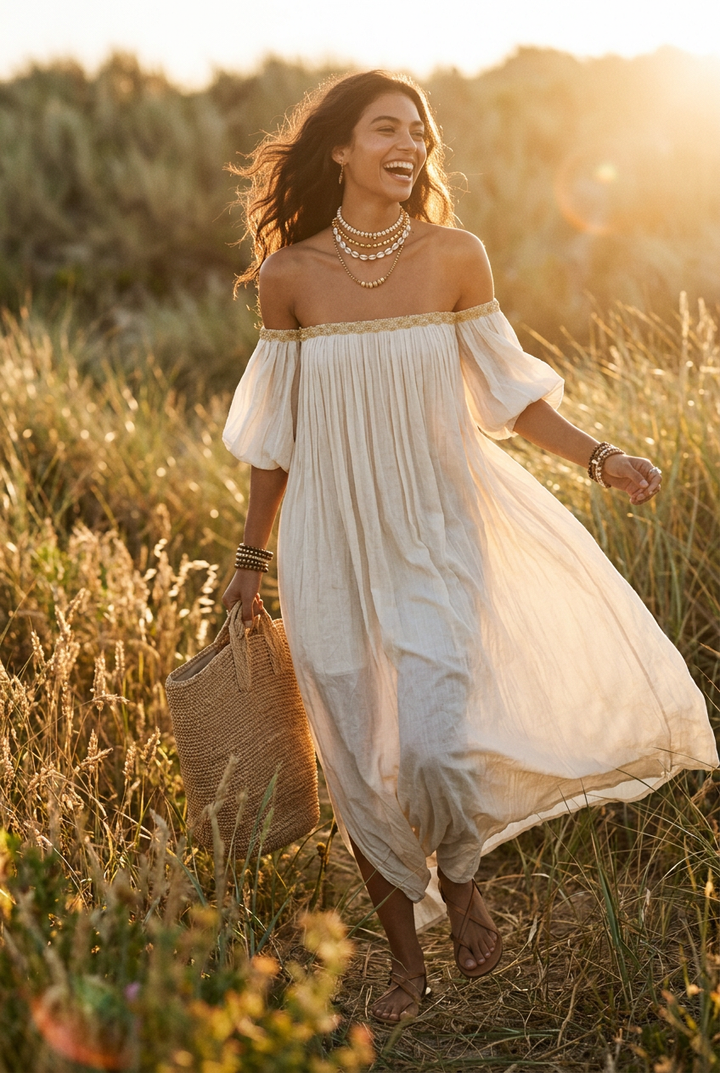 Inez | Pleated Off-Shoulder Maxi Dress — view 3
