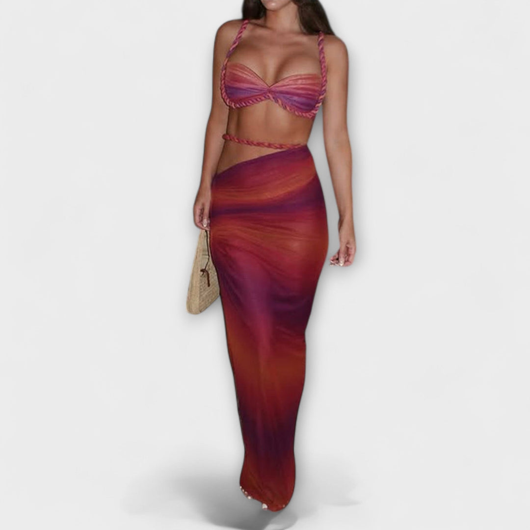 Jane | Stylish Gradient Braided Crop Top & Overskirt Duo