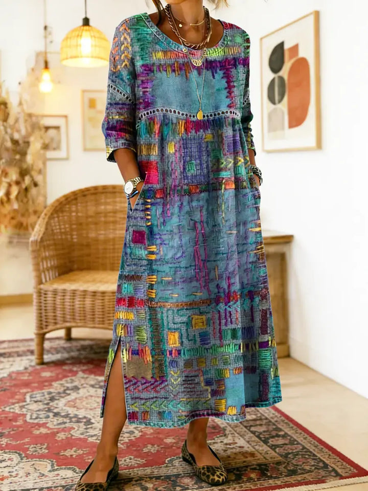 Manuela | Printed Dress with Ethnic Patchwork — view 10