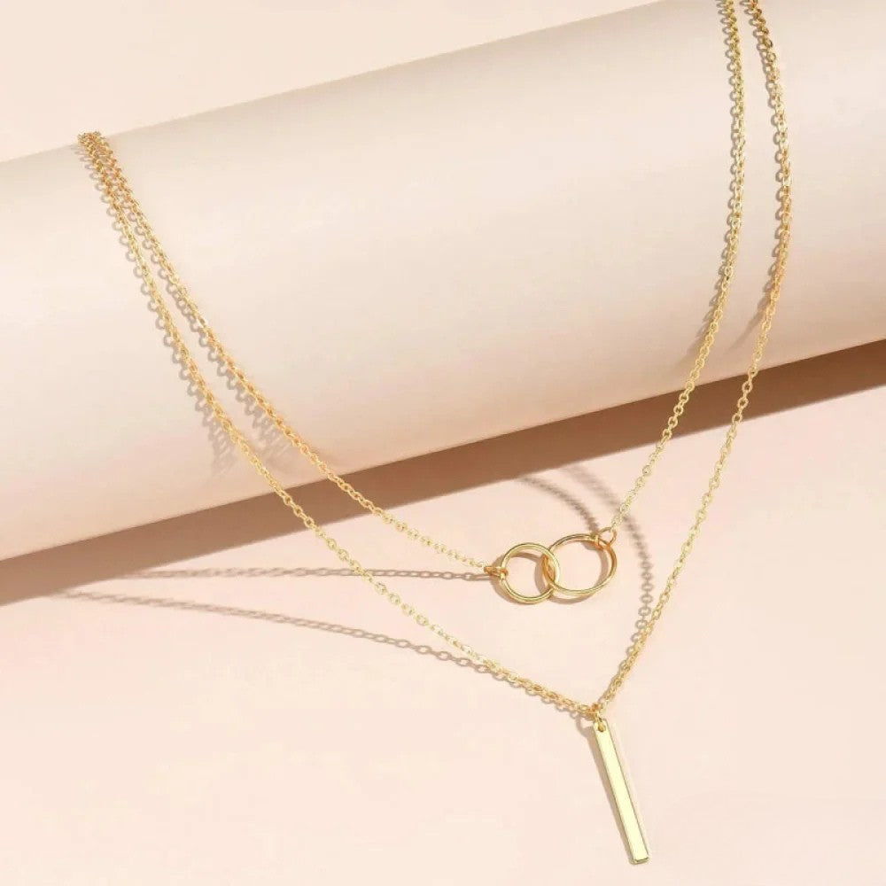 Berenice | Retro Gold-Tone Double Circle Pendant Necklace — view 3