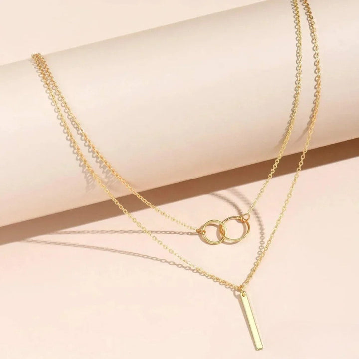 Berenice | Retro Gold-Tone Double Circle Pendant Necklace — view 3