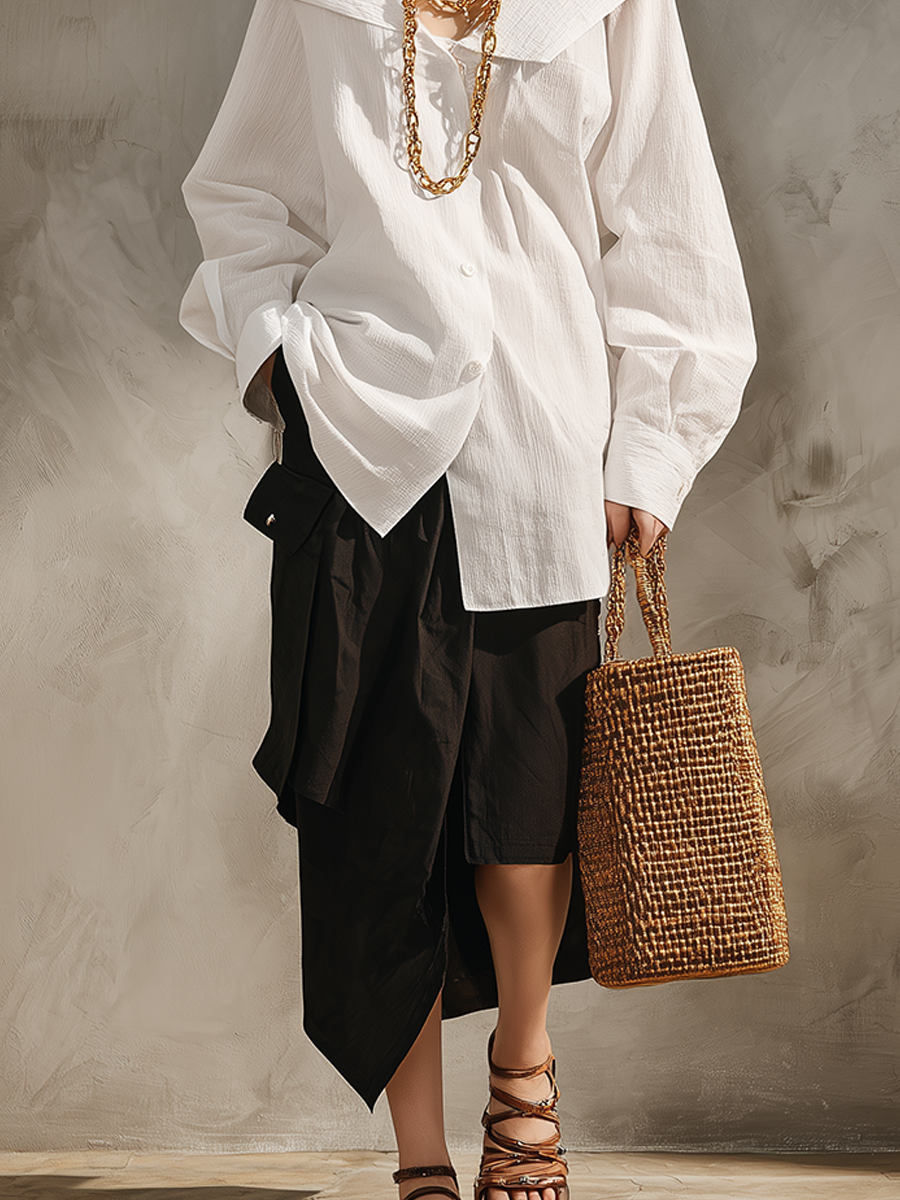 Vera | White Shirt Black Midi Skirt Set — view 3