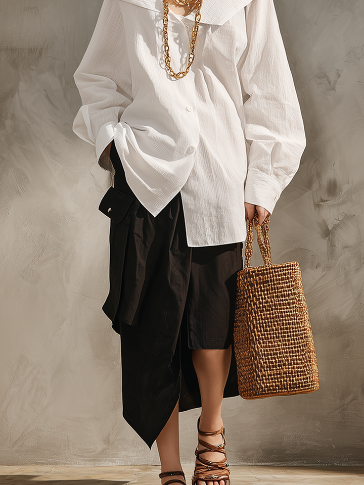 Vera | White Shirt Black Midi Skirt Set — view 3