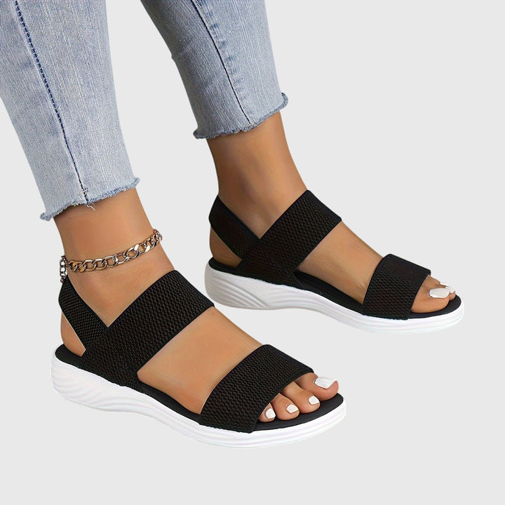 Emila | Beige Cross Strap Wedge Sandals — view 2