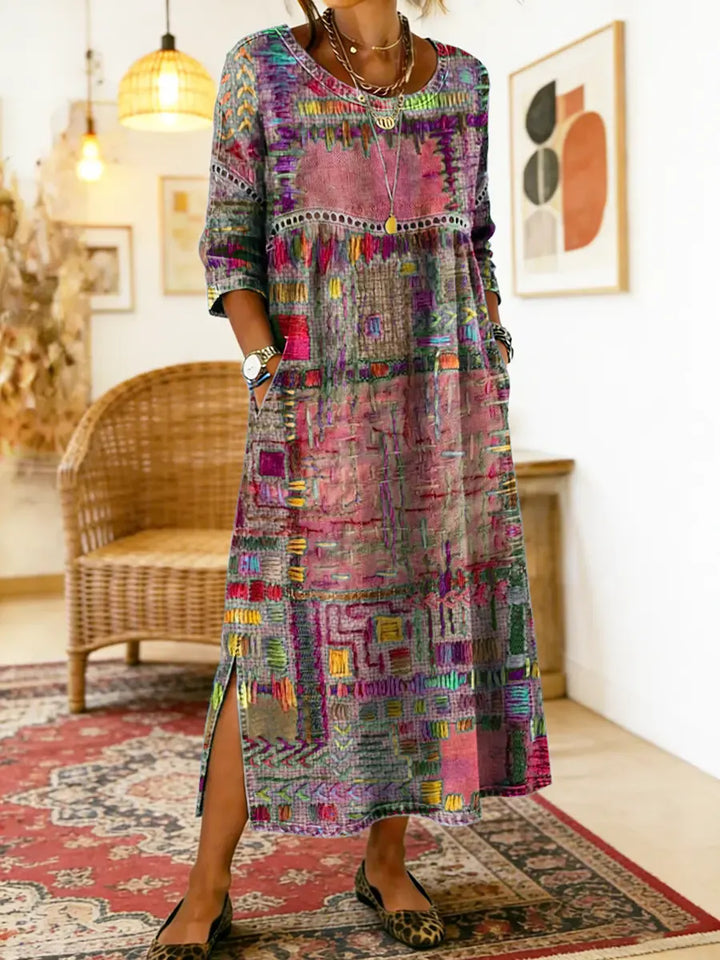 Manuela | Printed Dress with Ethnic Patchwork — view 6