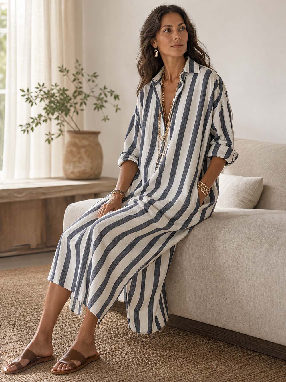 Sadie | Striped Shirt Maxi Dress — view 2