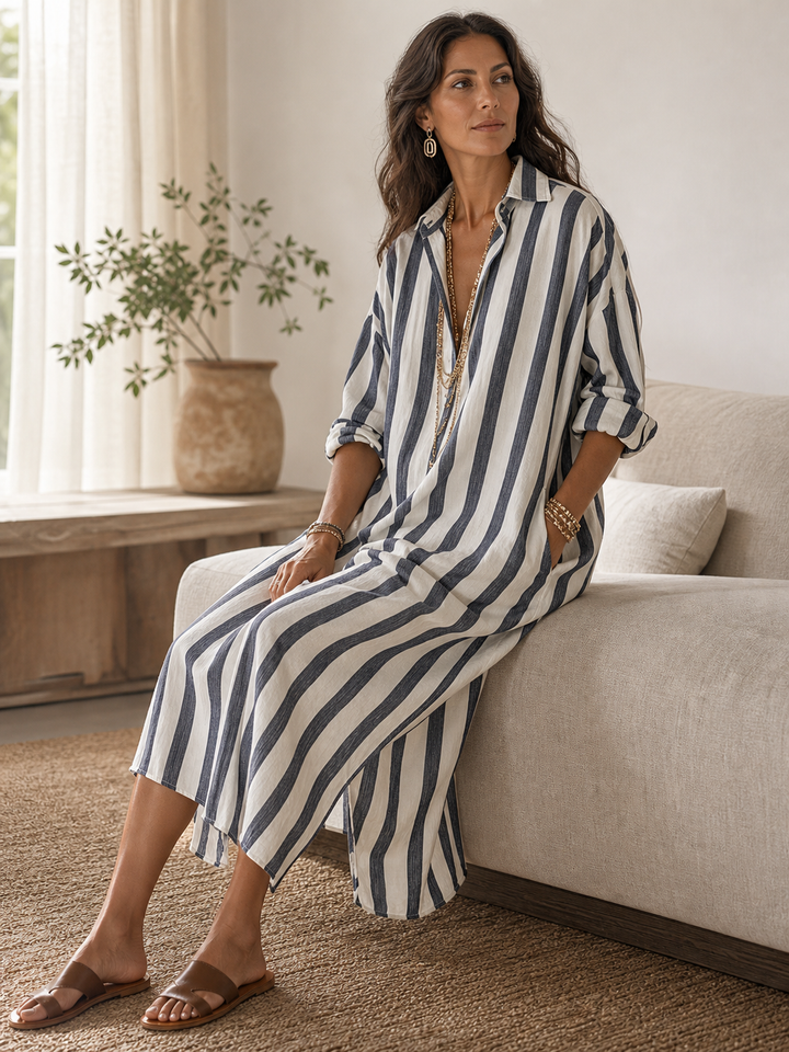 Sadie | Striped Shirt Maxi Dress — view 2