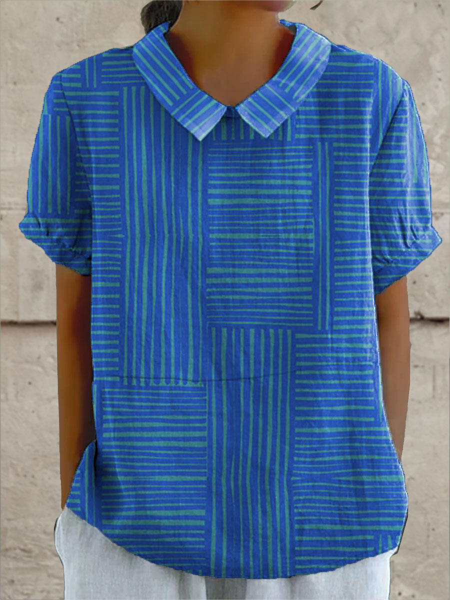 Maya | Blue Striped Geometric Shirt
