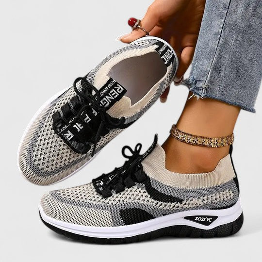 Koralyn | Beige Ankle Strap Block Sneakers — view 10