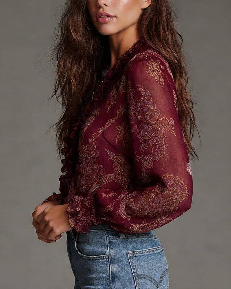 Demi | Zip Ruffled Retro Blouse — view 6