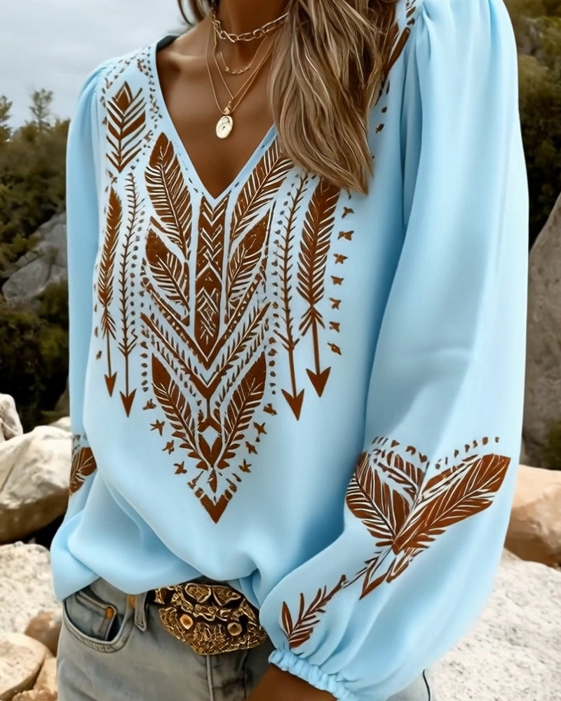 Sandra | Puffed Sleeve Blouse with Wide V-Neck — view 6