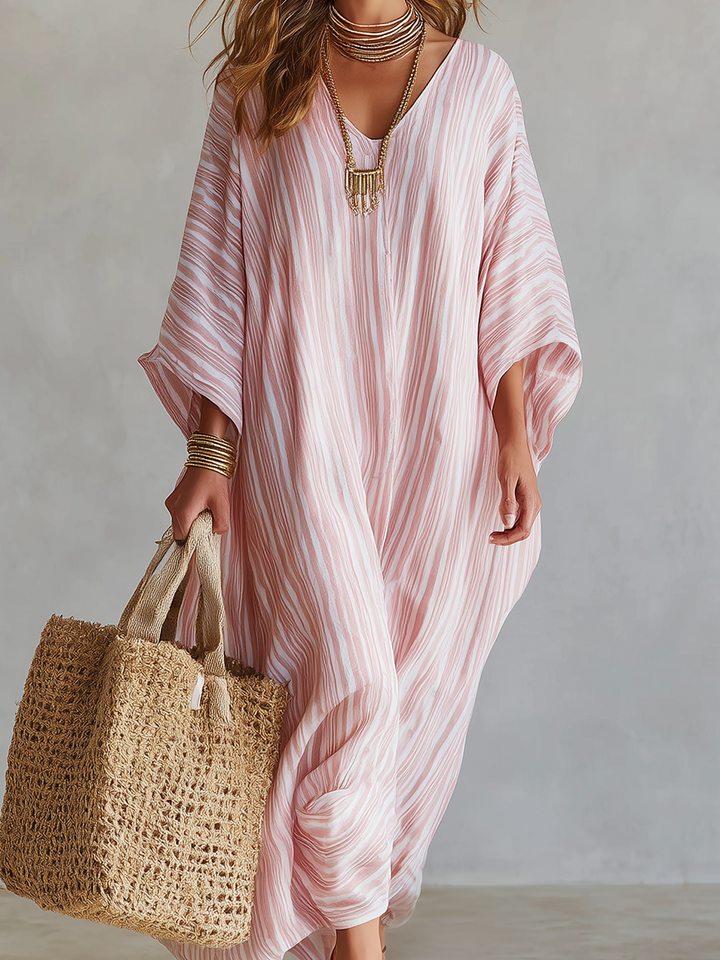Cleo | Pink Striped Kaftan Dress — view 7