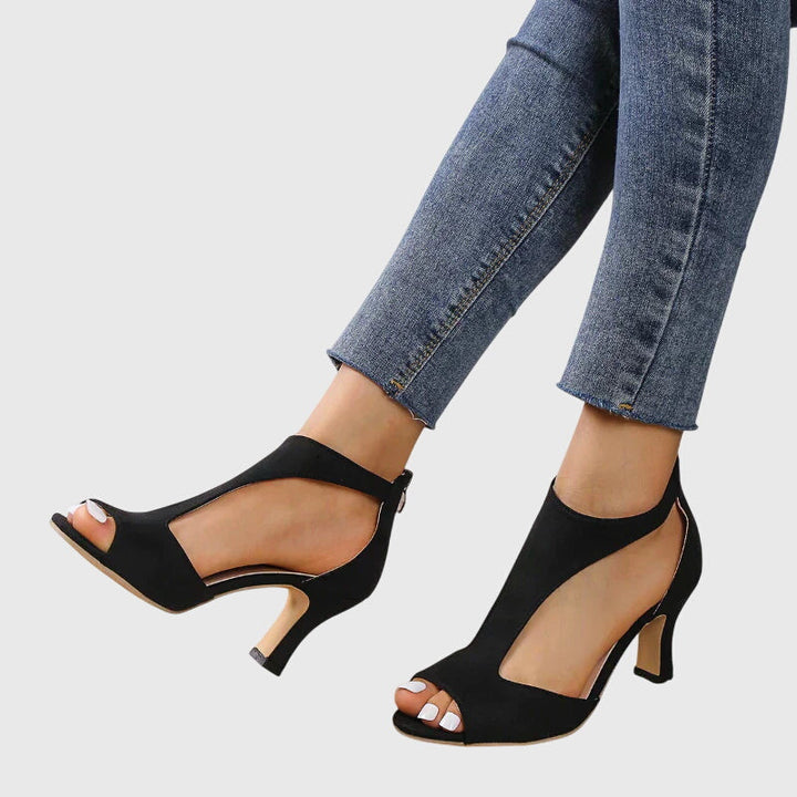 Delfina | Grey Cushioned Comfort Heels — view 8