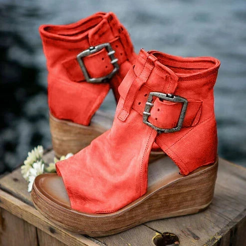 Rue | Black Open Toe Buckle Ankle Boots — view 4