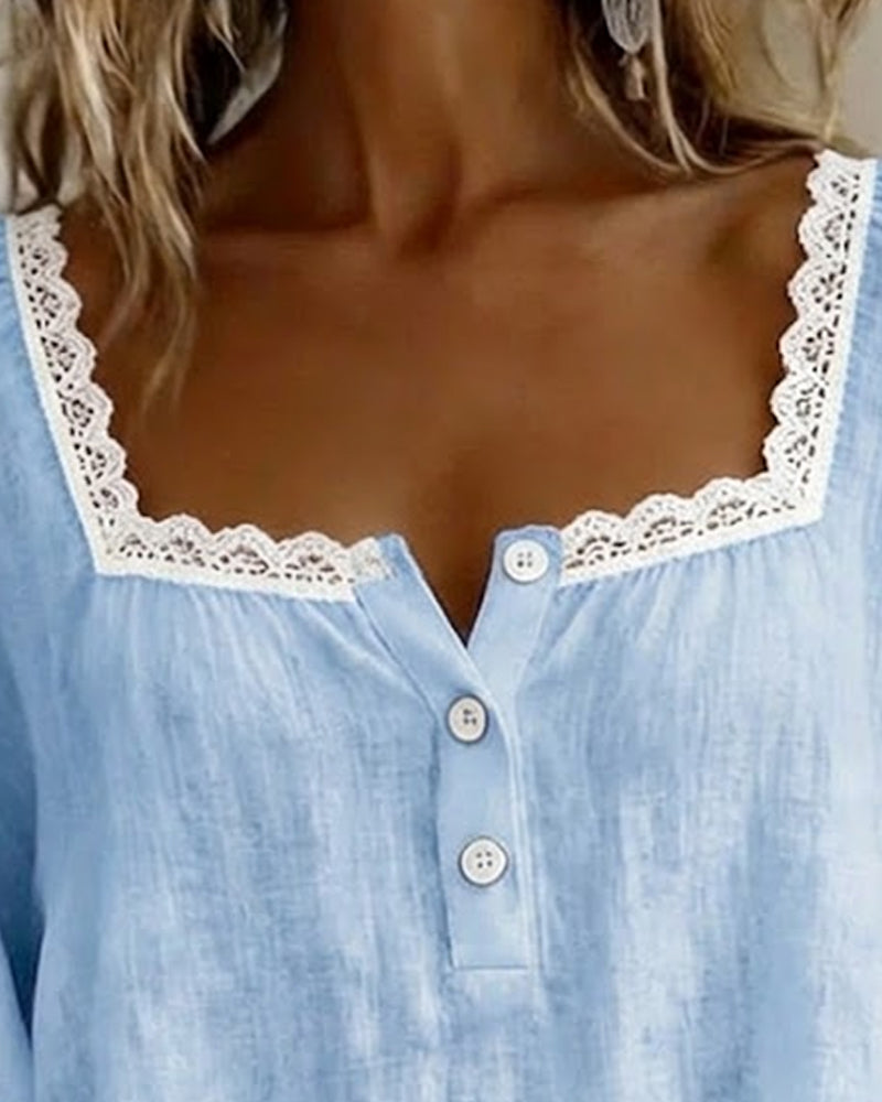 Cheryl | Lace Blouse with Puff Sleeves — view 6