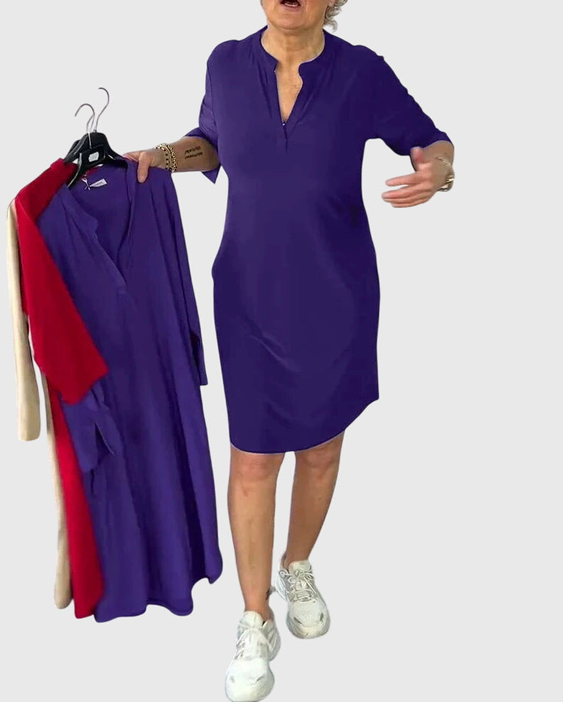 Katherine | Solid V-Neck Dress — view 3