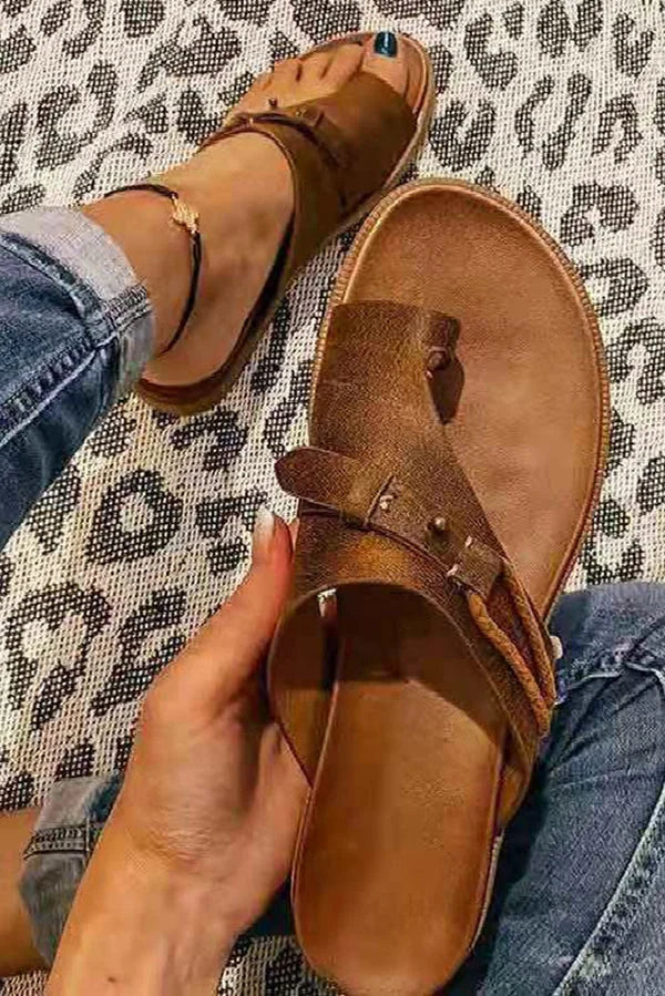 Wren | Khaki Toe Strap Slide Sandals — view 2