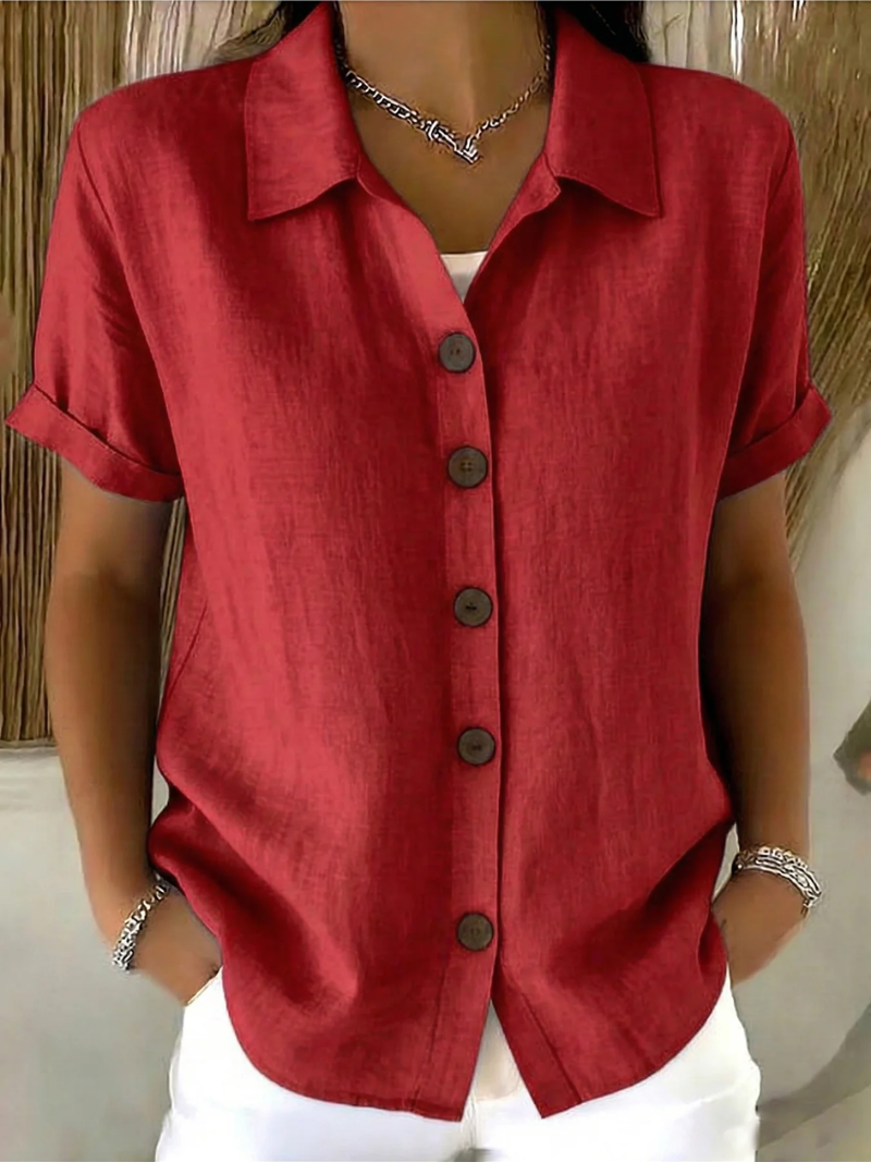 Cassia | Red Button Front Blouse
