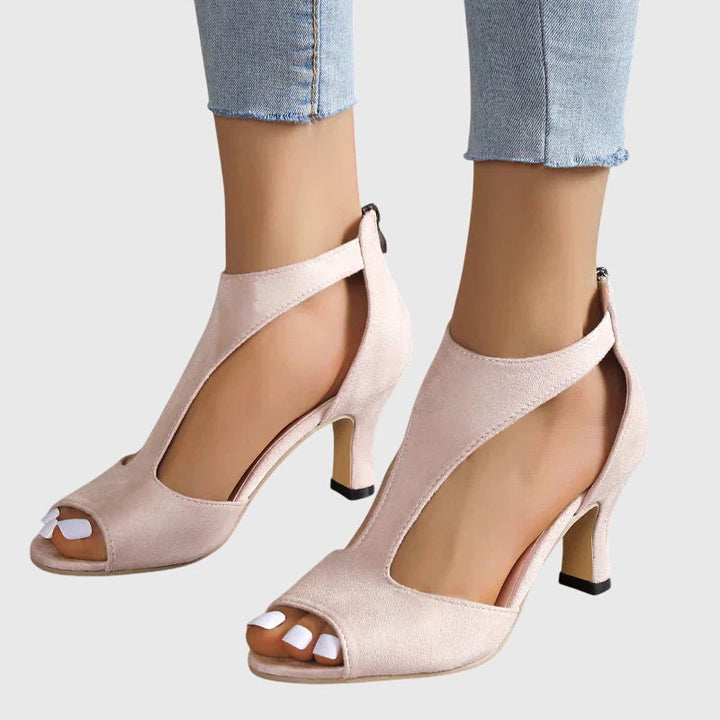 Delfina | Grey Cushioned Comfort Heels — view 3