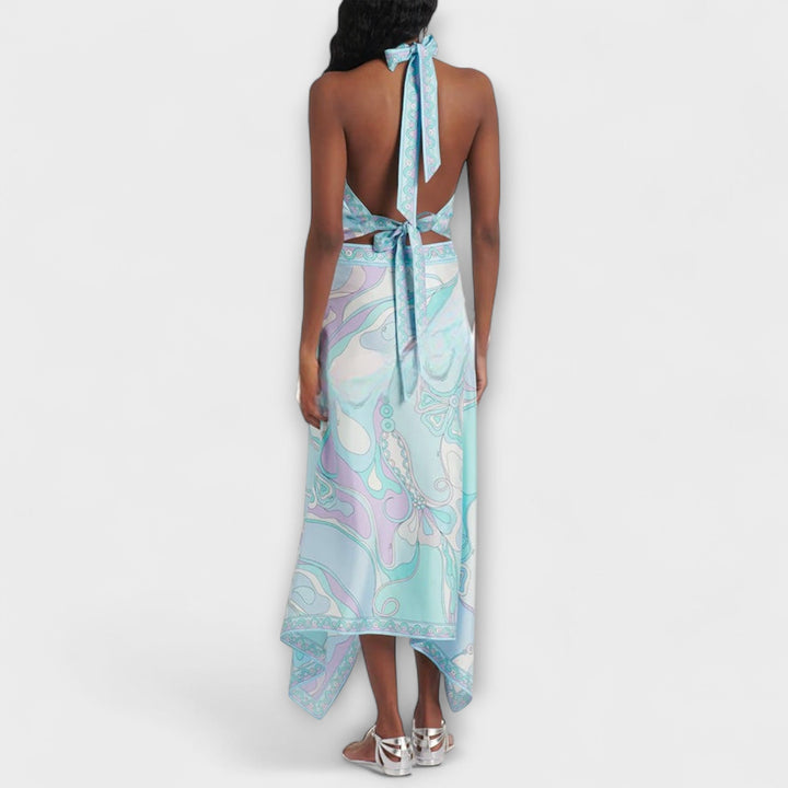 Everly | Halter Top and Asymmetrical Midi Skirt Set