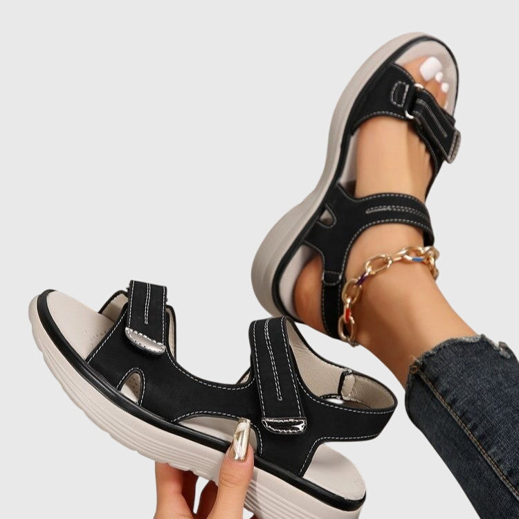 Casey | Beige Open Toe Block Sandals — view 4